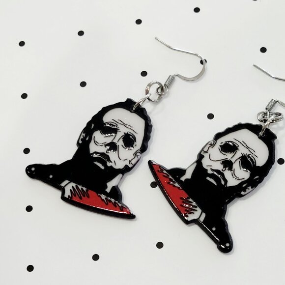 Michael Myers Halloween Earrings Stainless Steel Hooks Scary Movie Horror NEW - Picture 2 of 5